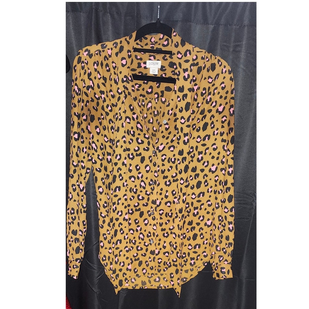 J. Crew Womens XXS Leopard Print Button Up Long Sleeve Shirt Blouse Top‎